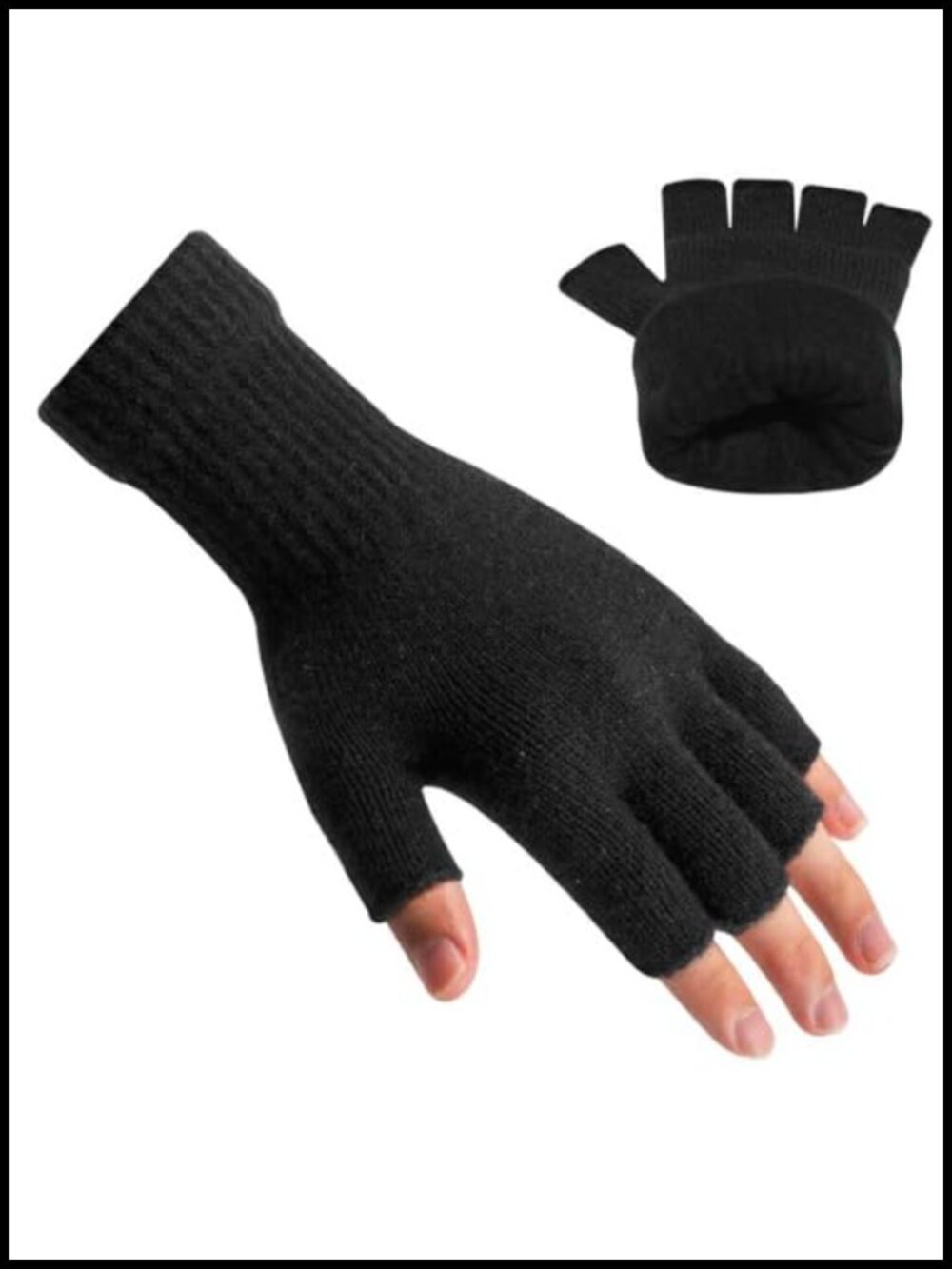 Alpaca Wool Fingerless Gloves Double-Layer Knit Winter Warm Unisex